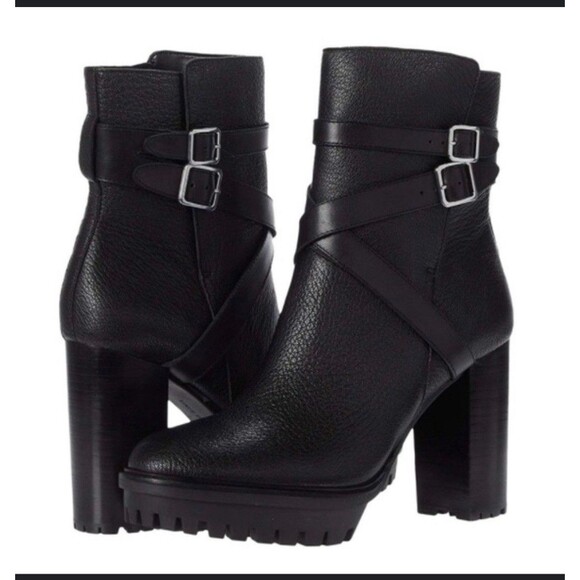 Vince Camuto Elisen Buckle Lug Sole Booties in black  10 Excellent like new - Picture 1 of 16